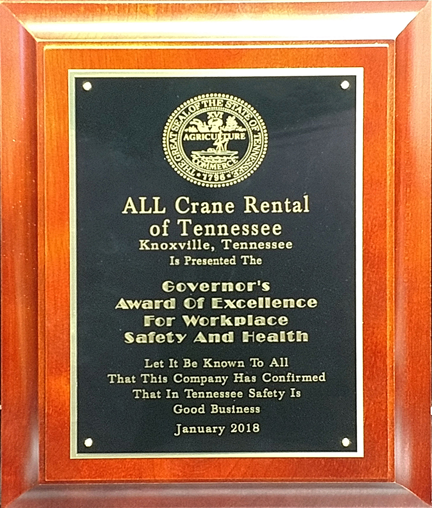 Tennessee Safety Raffle ALL Crane Rental of Tennessee Wins Governorβs Safety Award | Lift and ...